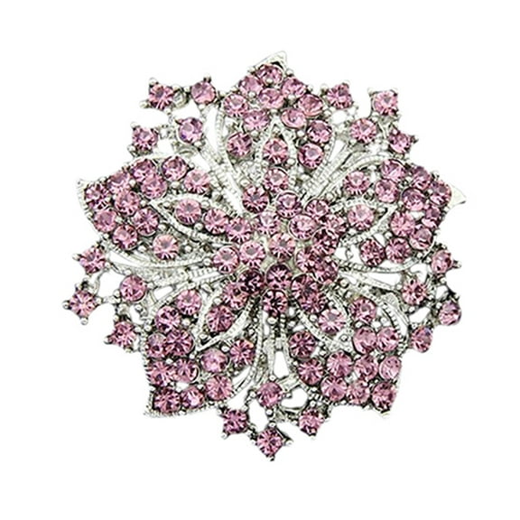 KMYY Brooch Pin Exquisite Anti-rust Silver Plated Rhinestone Round Blossom Flower Breastpin for Dating