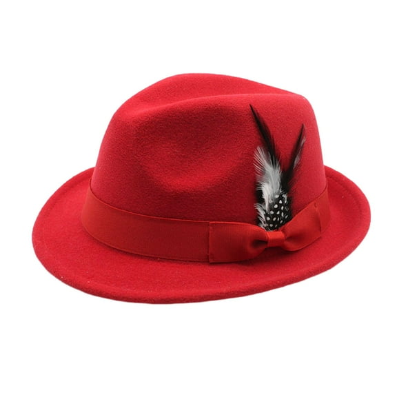 KMYY Men Fedora Hat Feather And Bow Decor Vintage Short Brim Felt Hat Women Panama Hat 1920s Floppy Hat for All-Day Wear