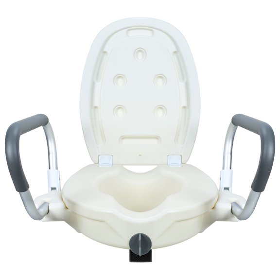 KMYY Toilet Seat Riser with Cover,Toilet Seat Risers for Seniors,Toilet Riser with Handles,Raised Toilet Seat with Lid,Handicap Toilet Seat,White