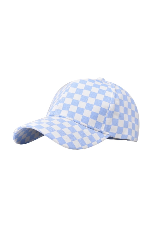 Unisex Baseball Hat Plaid Print Color Matching Long Brim Adjustable Ponytail Hole Anti UV Sun Outdoor Sport Peaked Cap Gift