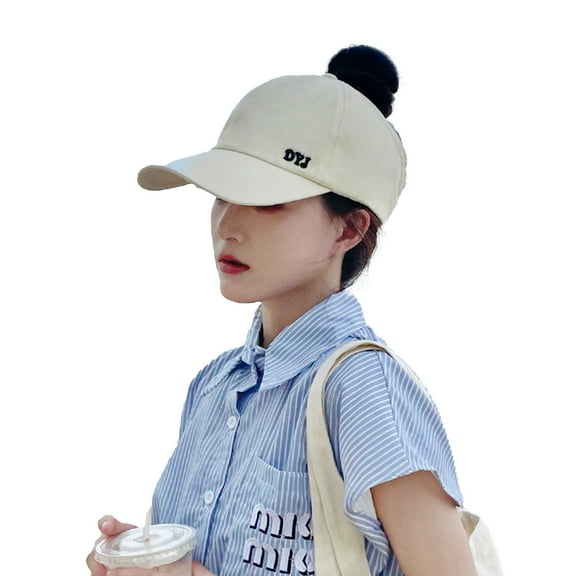 KMYY Women Baseball Hat Long Brim Face Letter Embroidery Empty Top Fasten Tape Sunscreen Adjustable Solid Color Sports Peaked Hat Headwear Gift