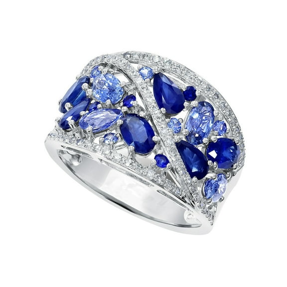 KMYY Women Ring Hollow Out Wide Blue Cocktail Ring Water Drop Shape Copper Multi-Shaped Cubic Zirconia Finger Ring Jewelry