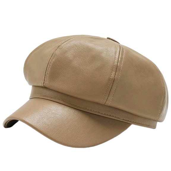 KMYY Women Spring Summer Beret Retro Solid Color Faux Leather Short Brim Decorative Sun Anti UV Breathable Lady Painter Hat Unisex Octagonal Cap Gift