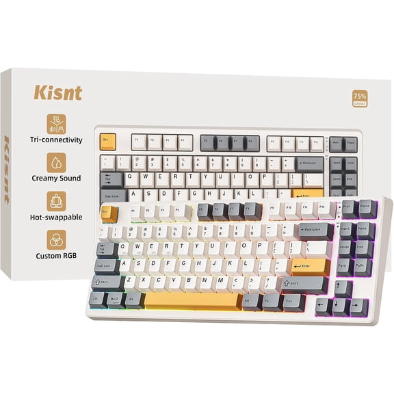 KN85 Wireless Mechanical Keyboard, 75% Layout, Bluetooth/2.4GHz/USB-C, Custom RGB Backlit, Hot-Swappable Linear Switch, Creamy Sound for Gaming/Typing (Retro Beige)