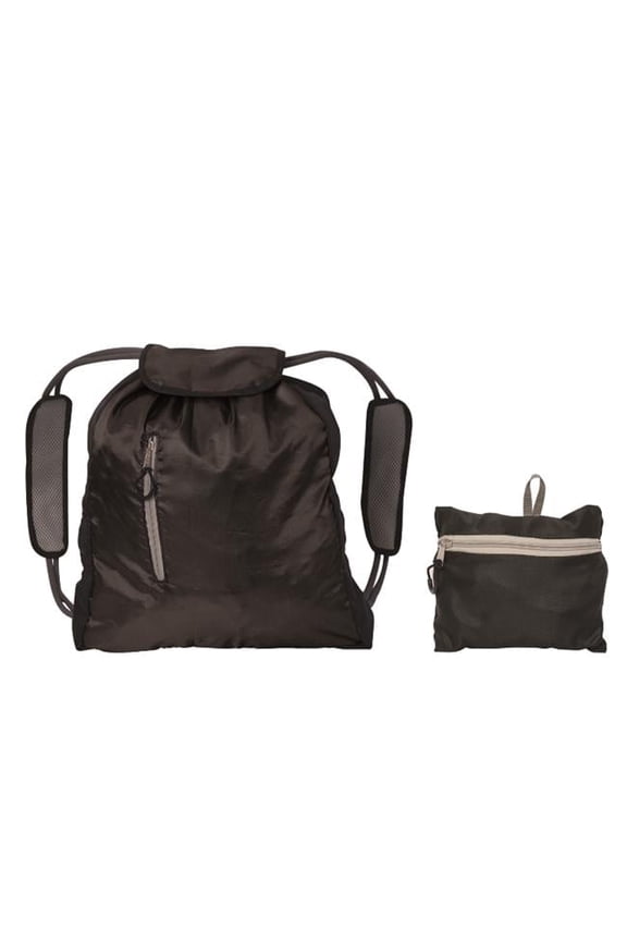 KN9004 Huron Hustler Folding Drawstring Backpack Black - 12 Pack