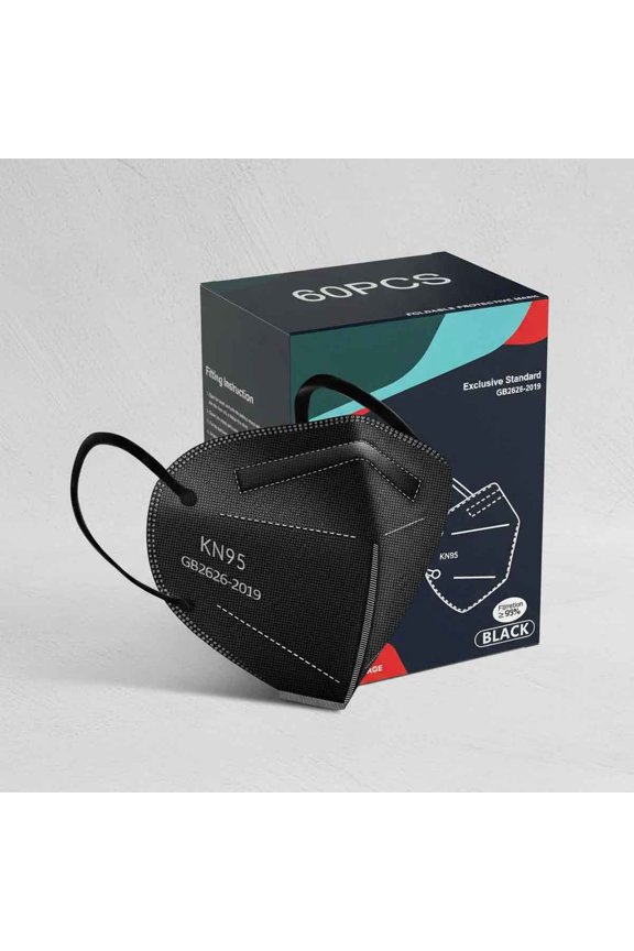 KN95 Face Mask, 5-Ply Breathable Comfortable Safety Mask with Over 95% Filtering (Black)