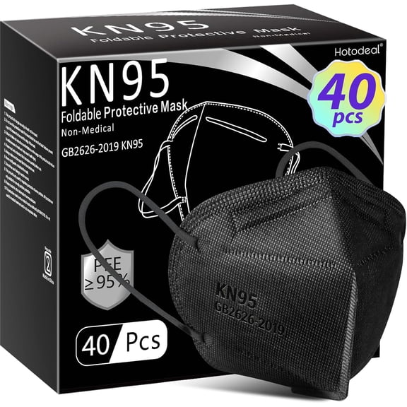 KN95 Face Masks 40 Pcs, Kn95 for Adults, 5 Layers Cup Dust Mask Men, Women, Healthcare/Essential Workers