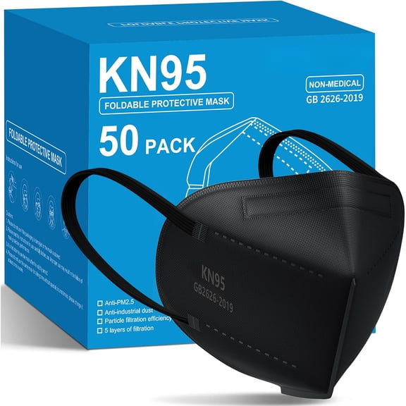 KN95 Face Masks 50 Pack 5-Ply Breathable Filter Disposable Face Masks Black
