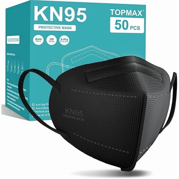 KN95 Face Masks 50 Pack 5-Ply Breathable Filter Efficiency95% Protective Cup Dust Disposable Masks Against PM2.5 Black