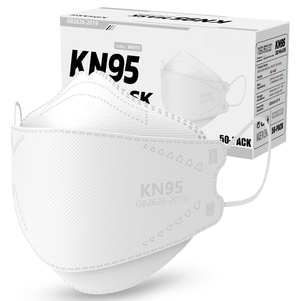 KN95 Face Masks 50 Pack, Breathable Comfortable and Disposable KN95 Mask, Black