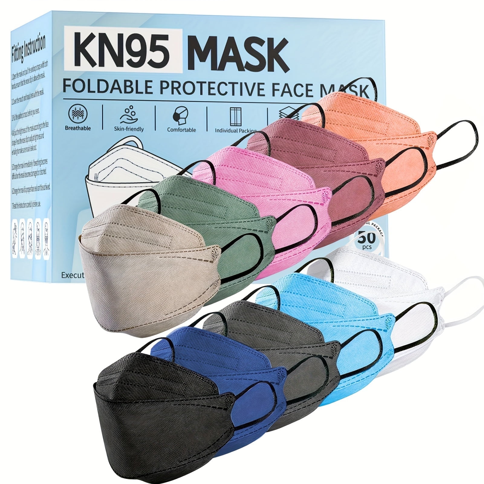 KN95 Face Masks Disposable Adults - 50 Pack 5 Layer Protection Dust Breathable Comfortable Respirator Women KN95 Mask Individually Wrapped