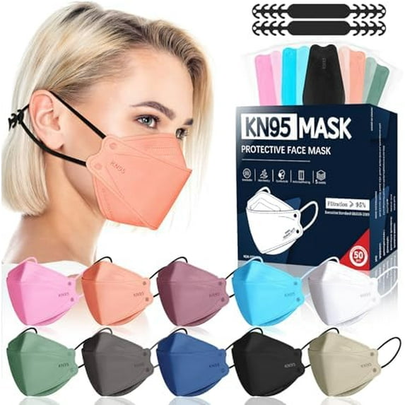 KN95 Face Masks Disposable Adults - 50 Pack 5 Layer Protection Dust Breathable Comfortable Respirator Women KN95 Mask Individually Wrapped