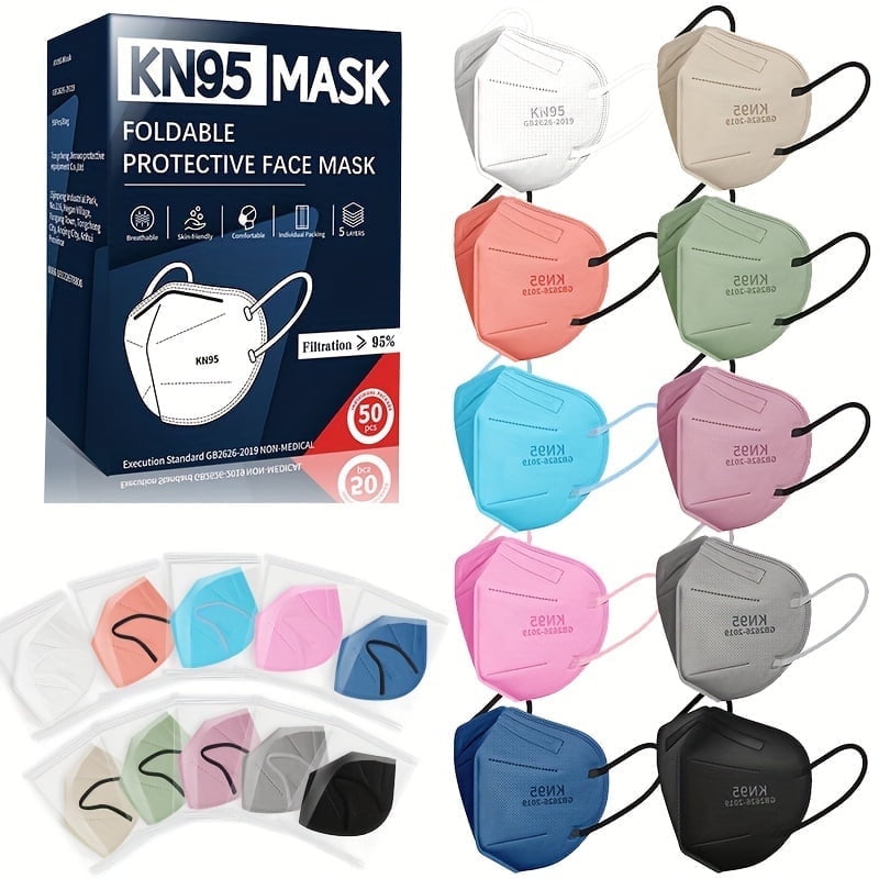 KN95 Face Masks Disposable Adults - 50 Pack 5 Layer Protection Dust Breathable Comfortable Respirator Women KN95 Mask Individually Wrapped