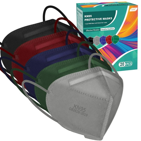 KN95 Face Masks, Individually Wrapped Multicolor Face Masks for Men and Women, 5 Layers Breathable & Comfortable Masks Disposable, Filter Efficiency 95% (Medium Size-20 Pack)