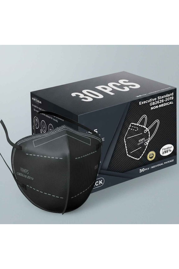 KN95 Face Masks, Packs of 30 Individually Wrapped, 5-Ply Breathable and Comfortable, Filter Efficiency Over 95%, Protective Against PM2.5 (Black)