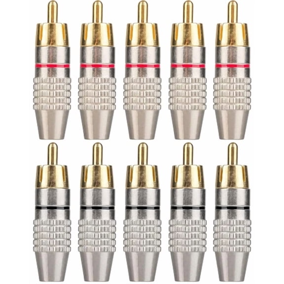 New Knack - 10Pack Rca Male Plug Solder, Gold Audio Video Cable Adapter Connector For Speake