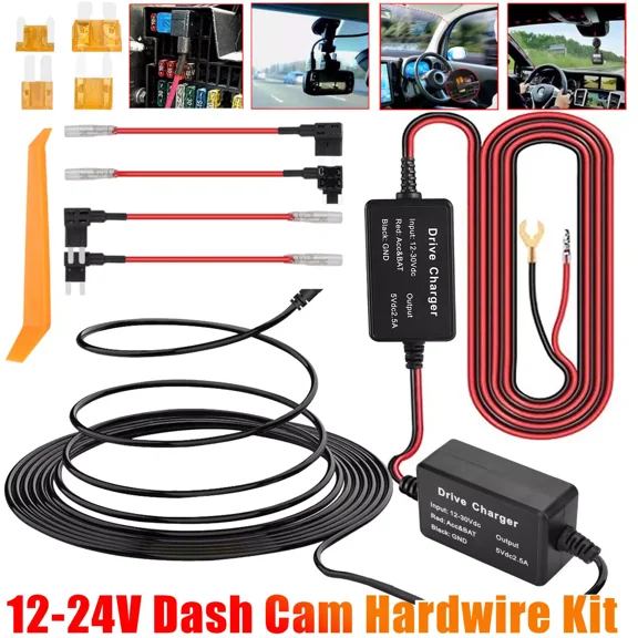 KNACK - 11.5Ft Mini Usb Hard Wire Fuse Cable Kit 12V-24V To 5V Car For Dashcam Dvr Gps