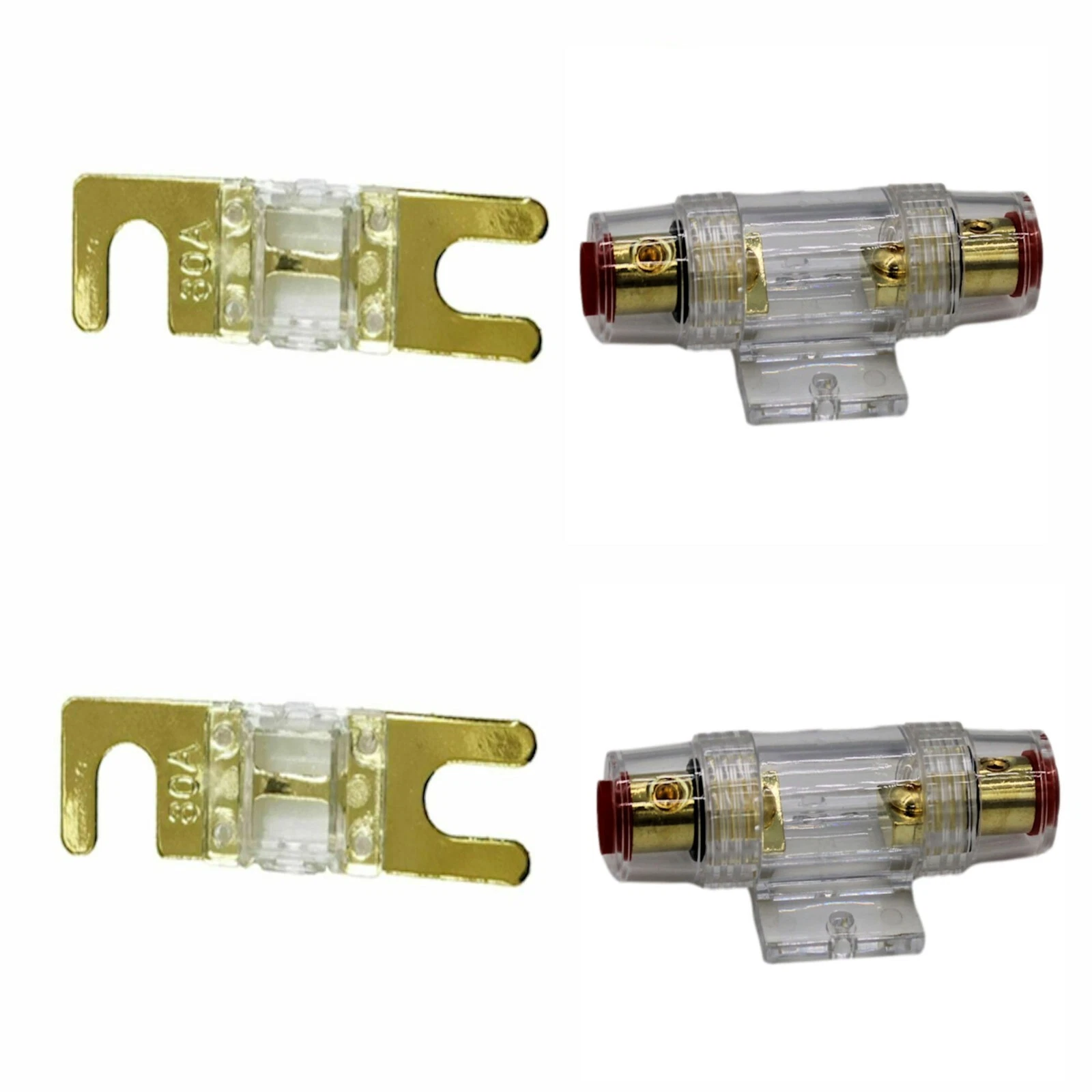 KNACK- 2 Imc Audio 80 Amp Mini Anl And 2 Fuse Fuse Holder 4 6 8 Gauge Car Audio Gold