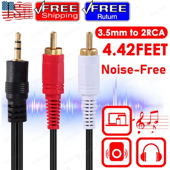 KNACK- 3.5Mm To Rca Cable 2Rca To Aux Cord 2-Rca To 3.5Mm Adapter Stereo Audio Y-Cable