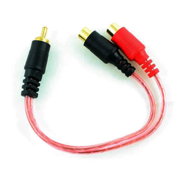 KNACK- 3" Oxygen Free Rca Male Plug To 2 Female Jack Y Splitter Cord Audio Cable