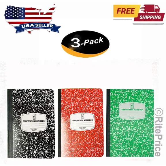 KNACK - (3 Pack) Composition/Notebook Book, Wide Ruled Paper,100 Sheets, 9-3/4"X7-1/2"