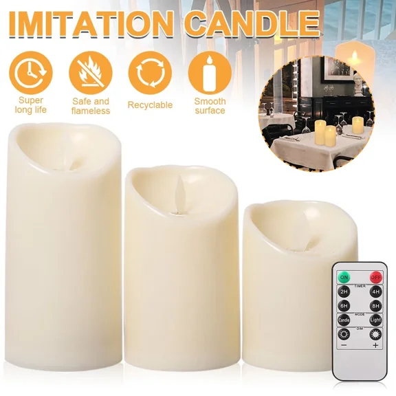 KNACK - 3 Pack Flickering Flameless Led Pillar Candles Moving Wick With Remote Timer Us