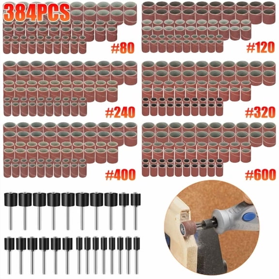 KNACK - 384Pcs Sanding Drum Nail Sander Drill Bit Kit For Dremel Accessories Rotary Tool