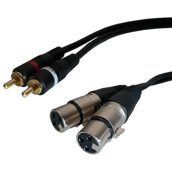 KNACK- 3Ft - Dual Xlr Female To 2-Rca Male Stereo Plug Shielded Audio Patch Cable Cord