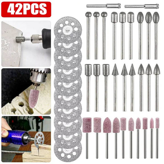 KNACK - 42Pcs Diamond Tile Glass Grinding Cutting Carving Bit Set For Dremel Rotary Tool