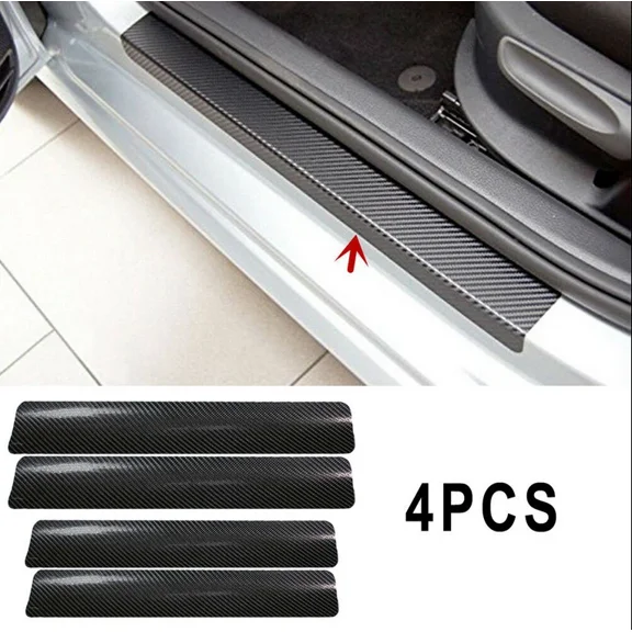 KNACK- 4X Carbon Fiber Car Door Plate Sill Scuff Cover Anti-Scratch Sticker Accessories