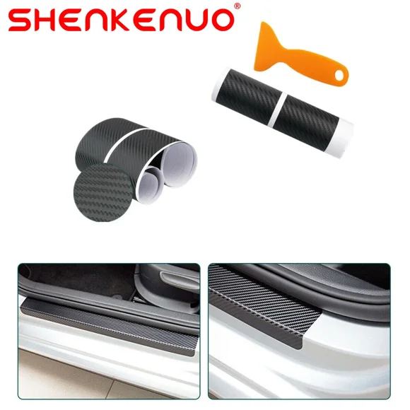 KNACK- 4X Carbon Fiber Car Door Plate Sill Scuff Cover Anti-Scratch Sticker Accessories