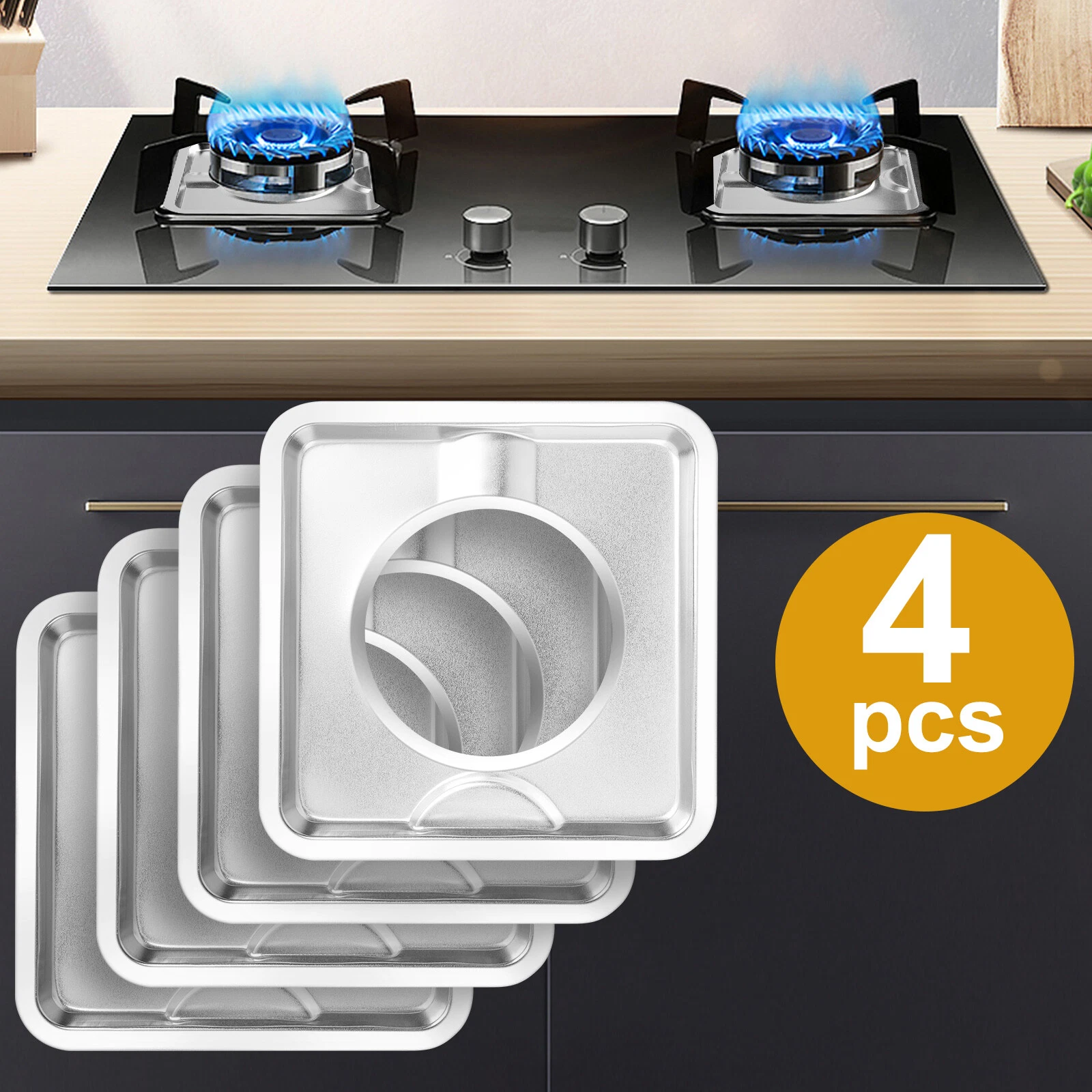 KNACK - 4X Stainless Steel Square Gas Stove Range Drip Pan Set 7.8" For 786333 Ap6011553
