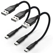 KNACK - 6 Inch Usb-C Charging Cable Short, 3 Pack Braided Usb A To 6 Inches, Black