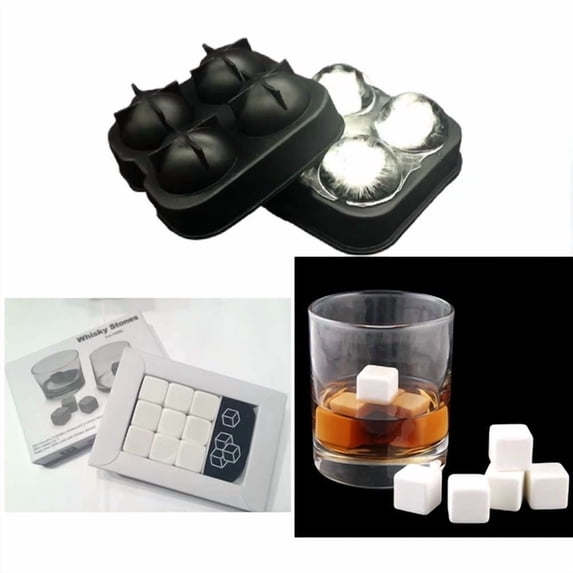 KNACK - 9 White Whiskey Whisky Scotch Soapstone Stone Ice Cubes Rocks 4 Ball Mold Maker