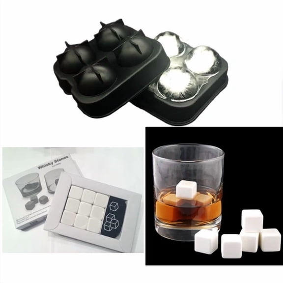 KNACK - 9 White Whiskey Whisky Scotch Soapstone Stone Ice Cubes Rocks 4 Ball Mold Maker