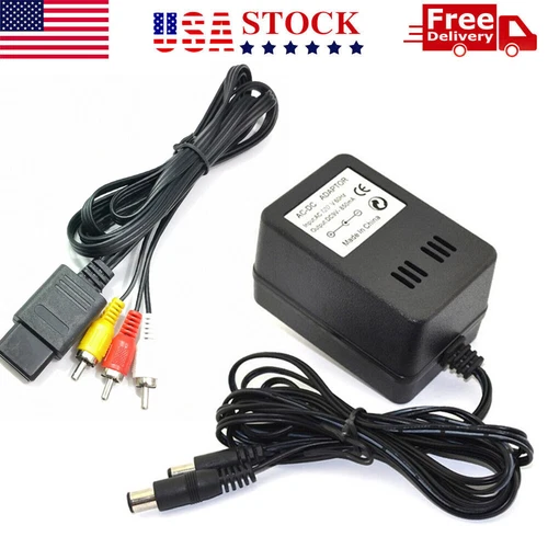 KNACK- Audio Av Rca+Ac Cable Power Supply Adapter Cord For Super Nintendo Snes Game Set