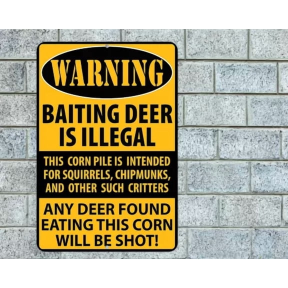 KNACK - Baiting Deer Is Illegal Sign Aluminum Metal 8"X12" Funny Hunting Man Cave Garage