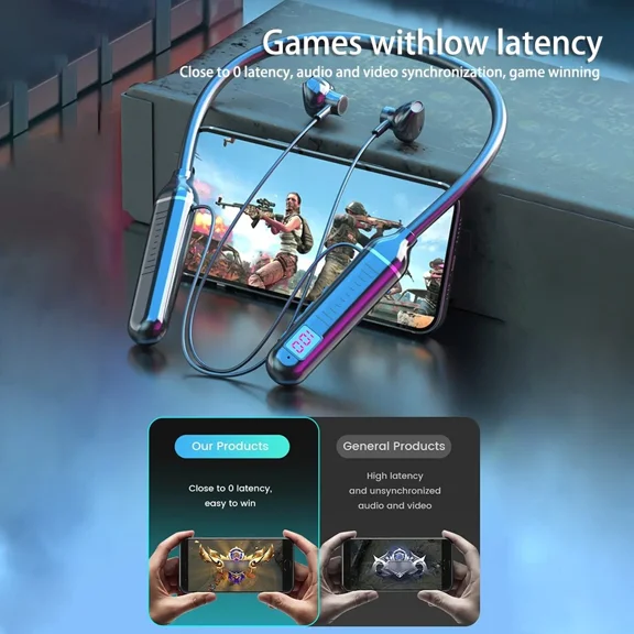 KNACK- Bluetooth Neckband Wireless Headphones Mic Headset Stereo Earbuds Earphone