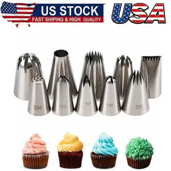 KNACK - Cake Decorating Icing Piping Tip Set, 10 X-Large Decorating Tips Stainless Steel