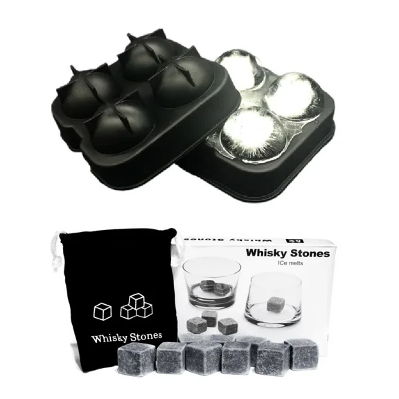 KNACK - Combo 9 Whiskey Whisky Scotch Soapstone Stone Ice Cubes Rocks 4 Ball Mold Maker