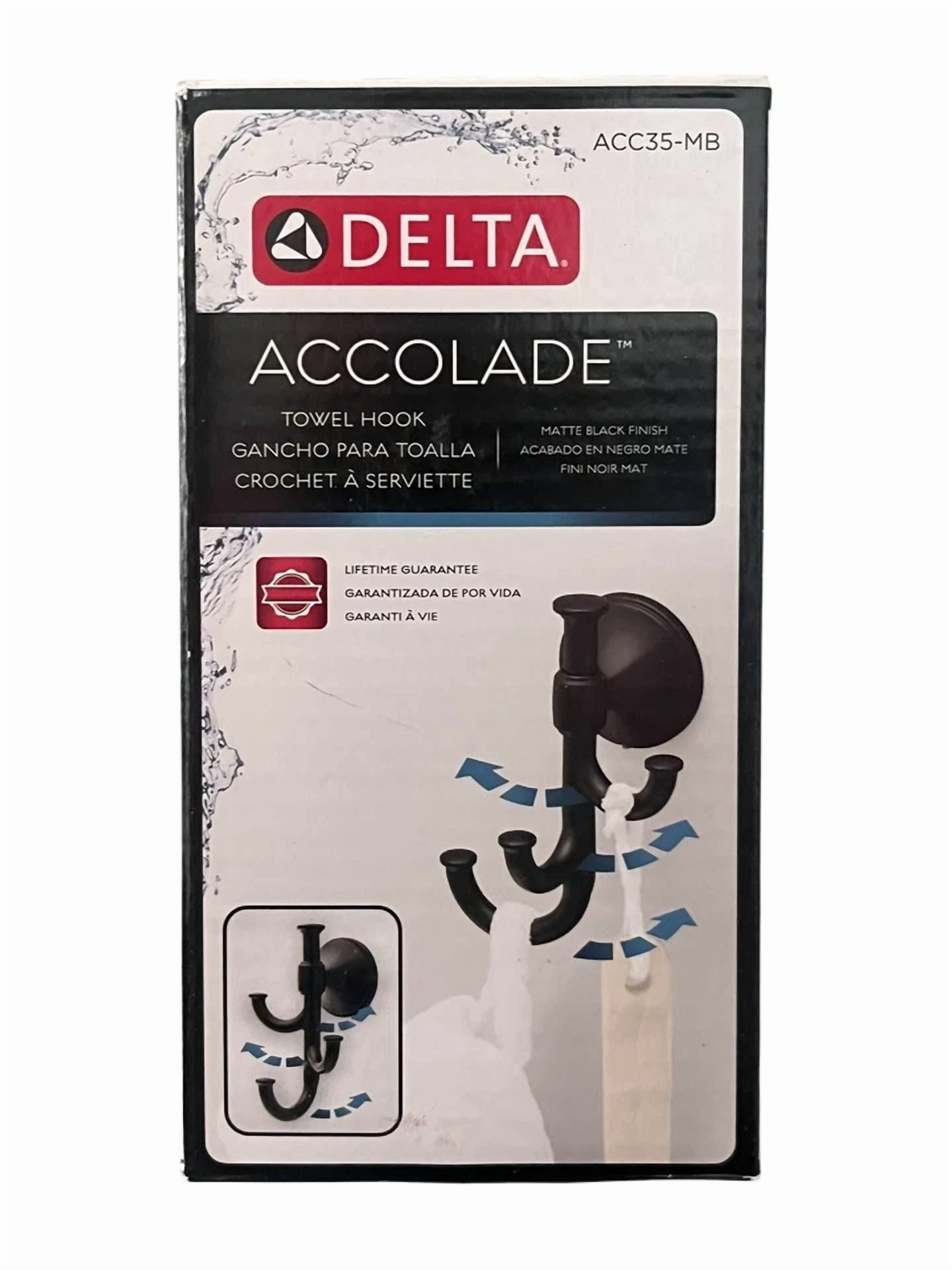 KNACK - Delta Accolade Wall Mounted Expandable 3-Prong J-Hook Towel Hook In Matte Black