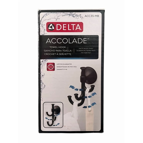 KNACK - Delta Accolade Wall Mounted Expandable 3-Prong J-Hook Towel Hook In Matte Black