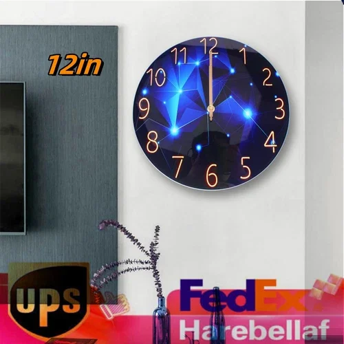 KNACK - Diamond Large Wall Clock Modern Blue Round Interior Silent Wall Clock Decor Usa