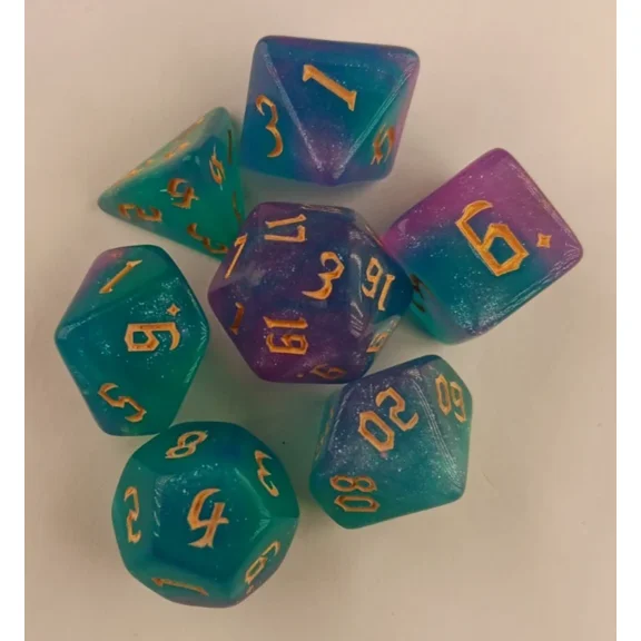 KNACK- Dnd Dice 7 Pc Dice Set, Shimmering Blue & Violet. D4-D6-D8-D10-D12-D20-D%
