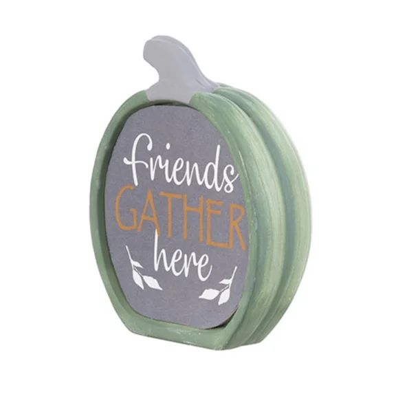 KNACK - Gather Pumpkin Table Decor Sign - 6 Inch - Friends Gather Here