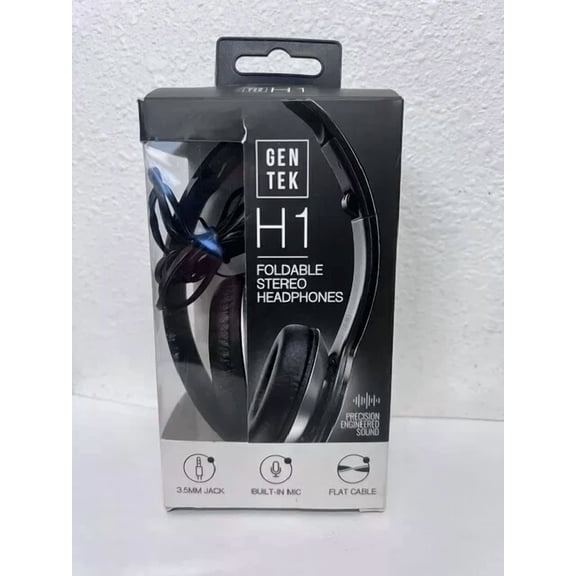 New Knack - Gen Tek H1 Foldable Stereo Headphones Black/Silver Built In Mic 3.5Mm Jack