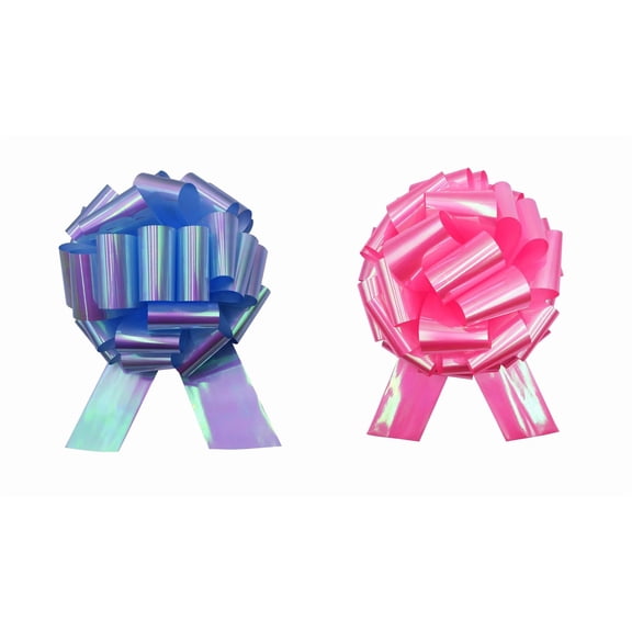 KNACK - Gender Reveal Pink & Blue 14" Iridescent Metallic Large Instant Pull Bow Wedding