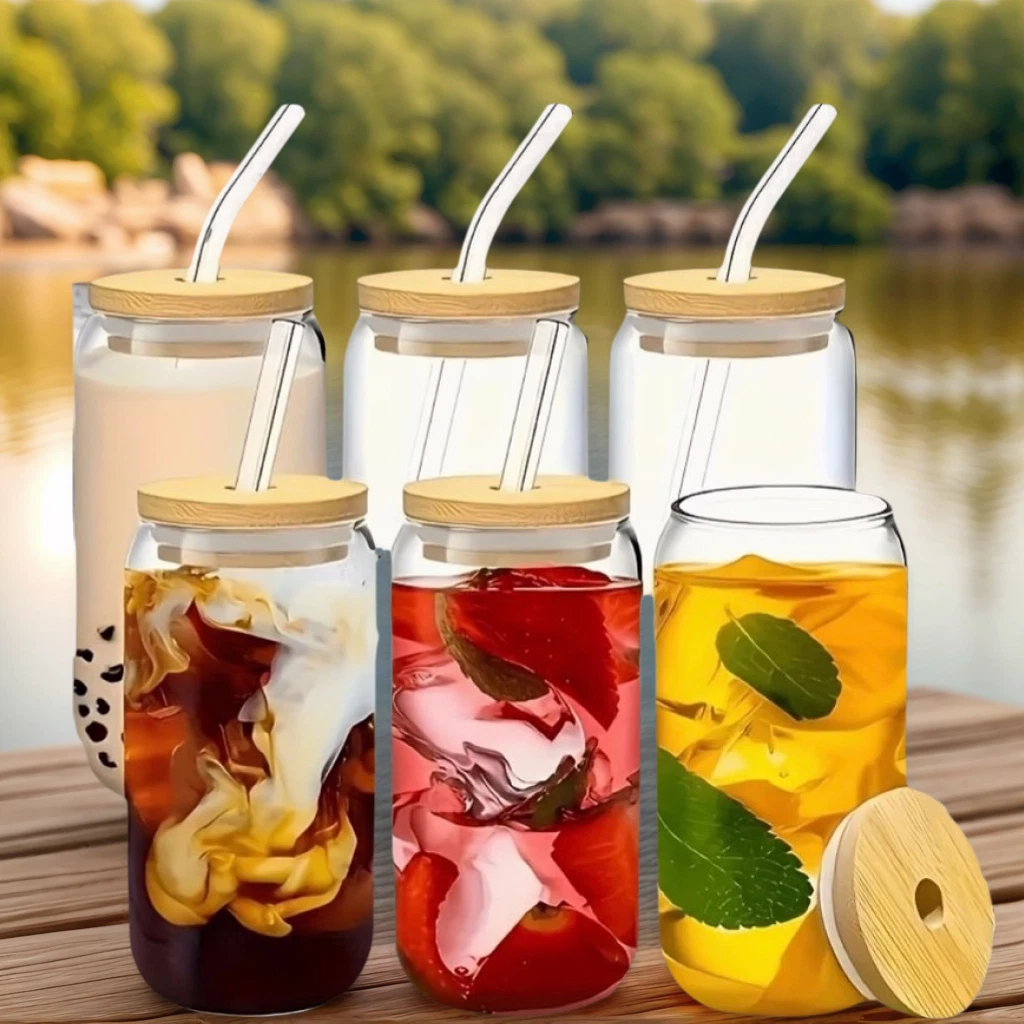 Glass Cups With Straw Set Of 6