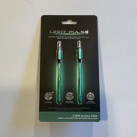 KNACK- Green Electroluminescent 3.5Mm Aux Audio Cable 3Ft Free Shipping