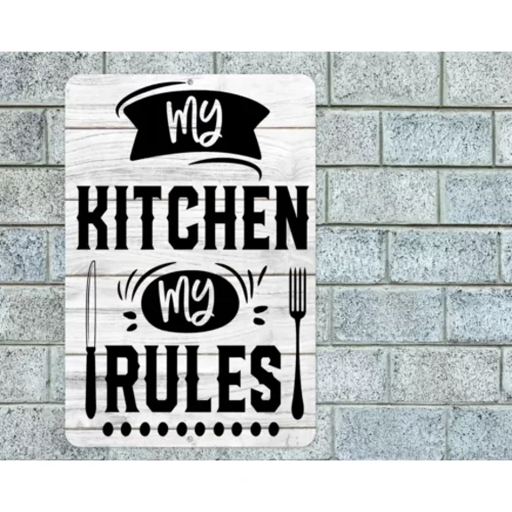 KNACK - My Kitchen My Rules Sign Aluminum Metal 8"X12" Kitchen Decor Plaque Funny
